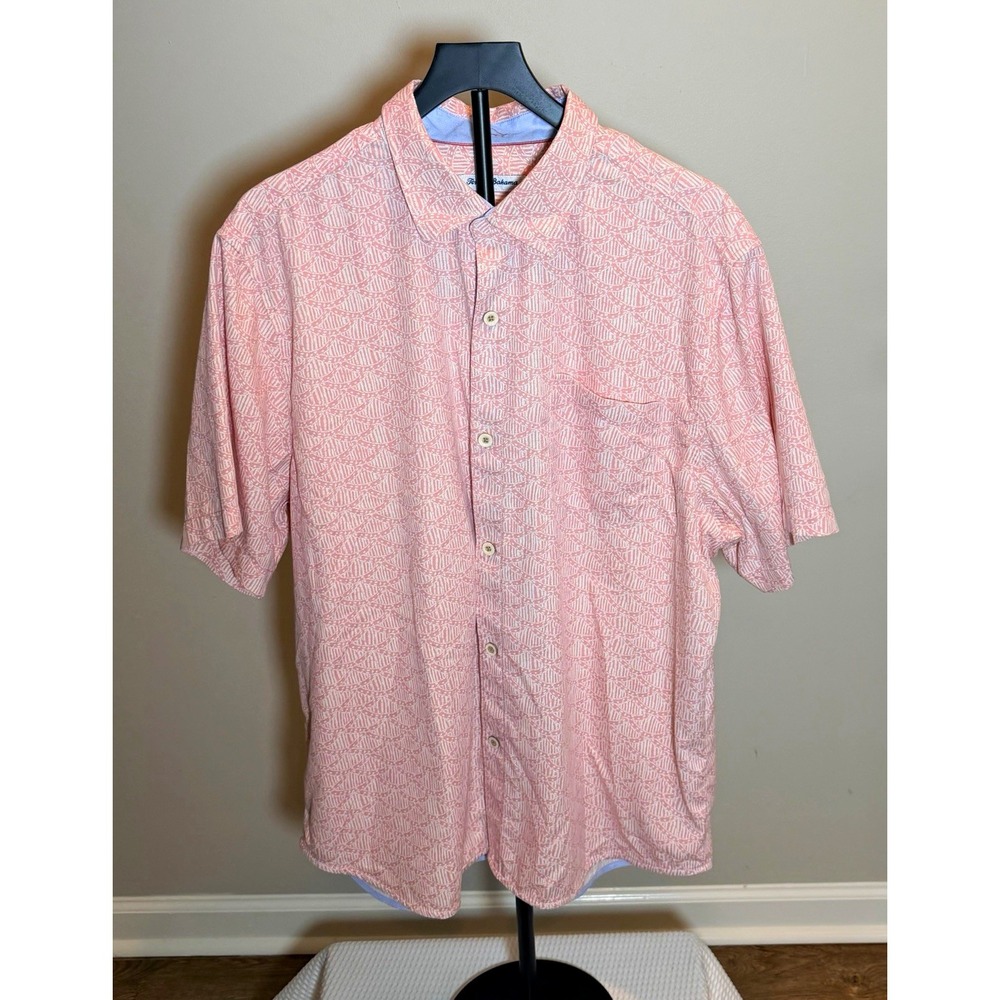 Tommy Bahama Island Zone Geometric Pink Short Sleeve Button-Up XLT Silk